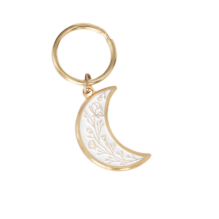 Floral Moon Enamel Keychain